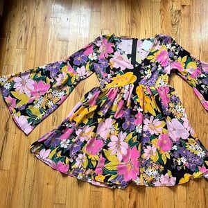 COPY - Vintage Flower Power 70s Style Dress - Large